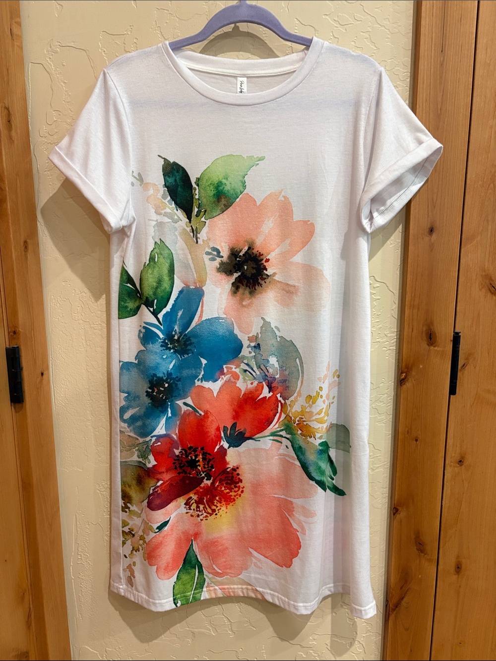 Pixie Lady White Floral Print Tee Shirt Dress Size Medium